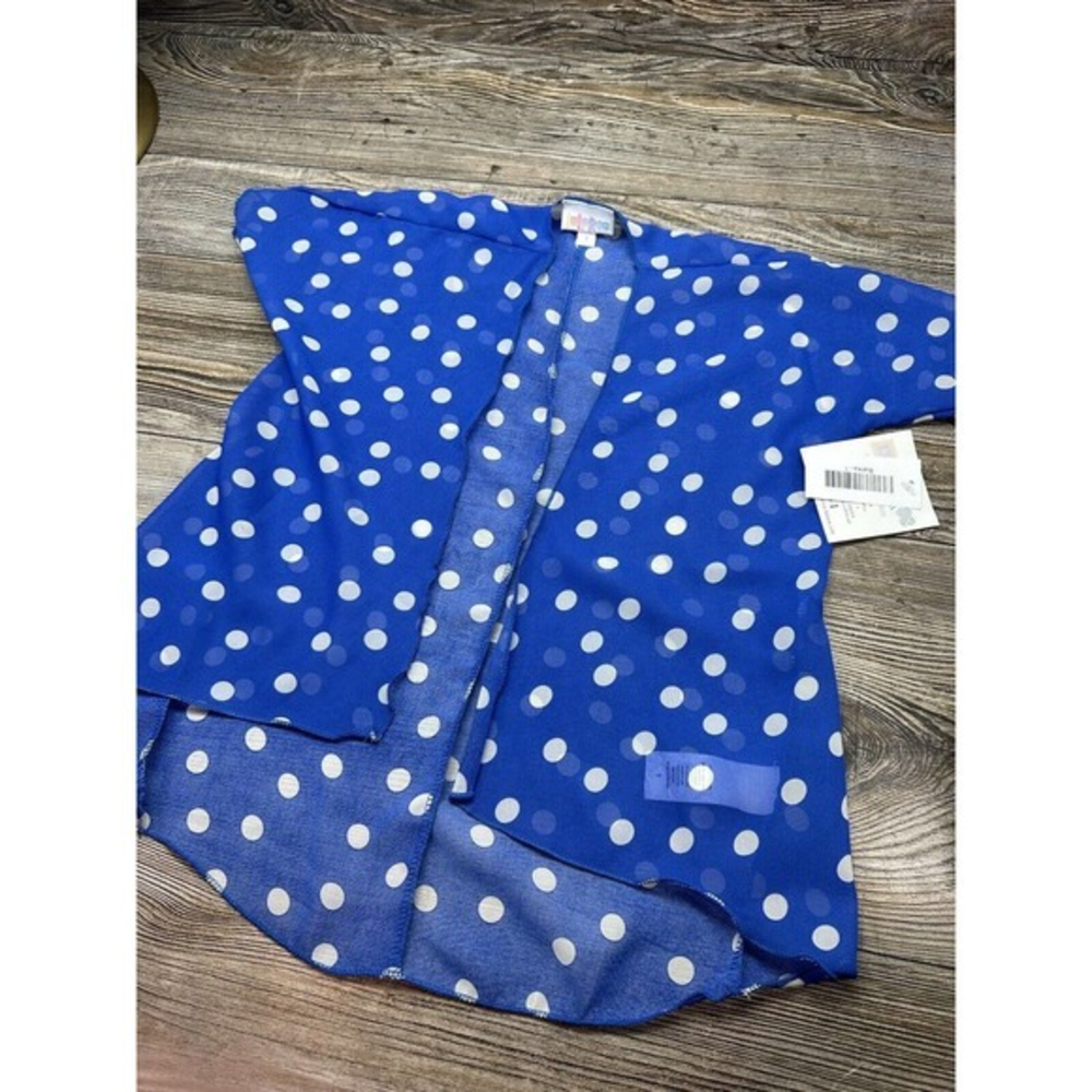 LuLaRoe Girls BIANKA Kimono Size 1 fits (2T-4) Blue & White Polk Dot Beach